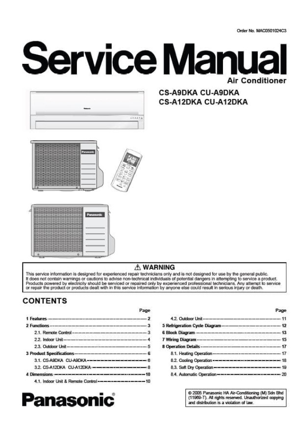 CS-A9DKA, CS-A12DKA, CU-A9DKA, CU-A12DKA
